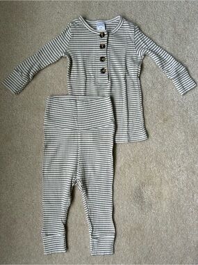 Lou Lou & Company top + bottom set, Britton (ivory/green stripes), 3-6 months
